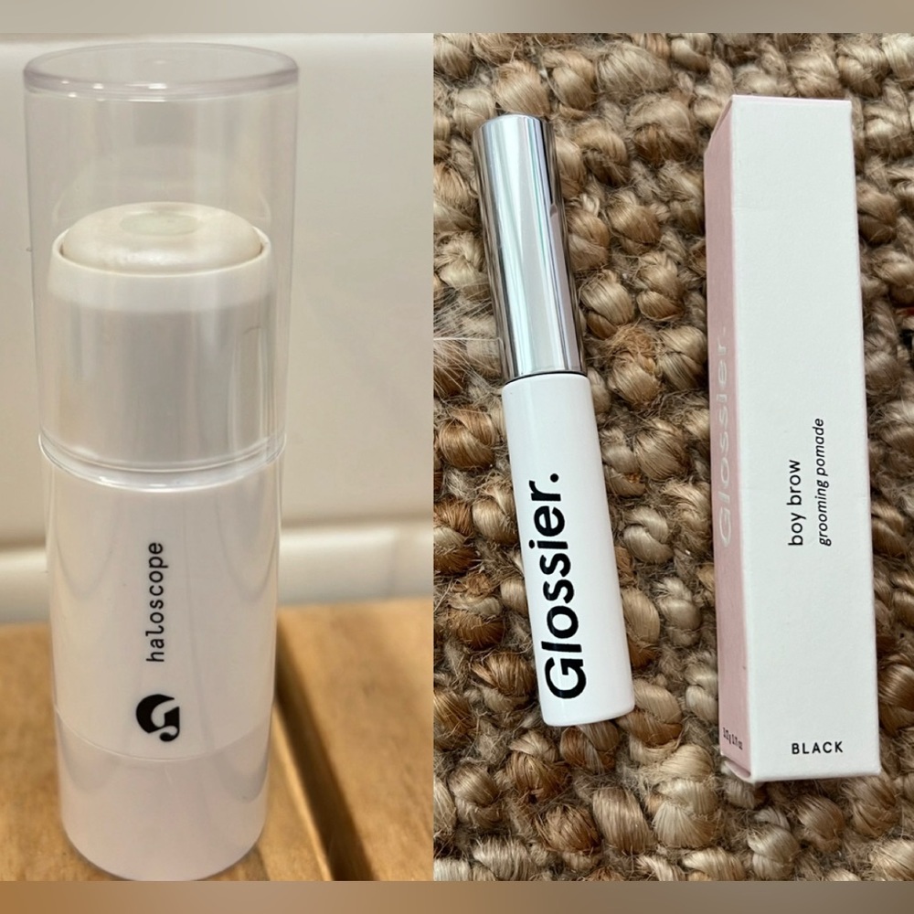 Lot of 2 Glossier Makeup Bundle Haloscope Moonstone + Boy Brow in Black
